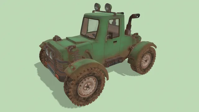 卡通风格攀岩者破旧汽车拖拉机动画