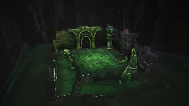 一个暗黑魔幻风格的3D剧毒废墟场景模型