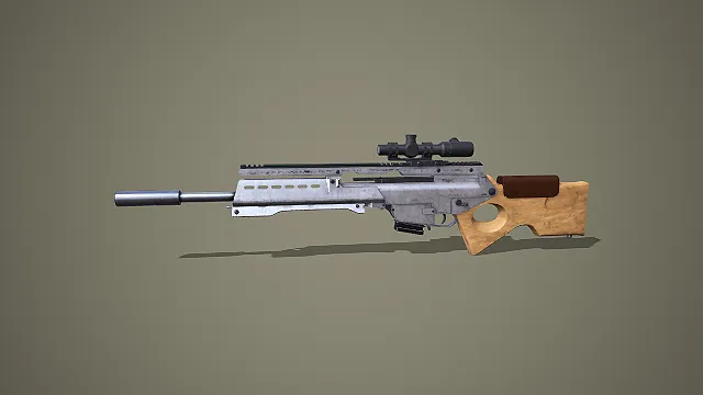 木质握把消音狙击步枪 3D 模型 军事枪械道具资产