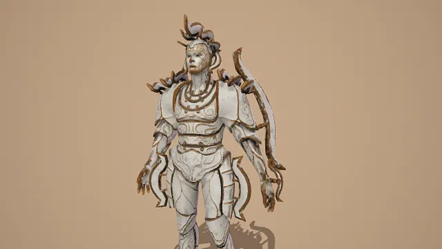 3D写实风格古战士角色模型，创意设计（3D角色、写实风格、威严华丽，奇幻角色主题，物品元素）