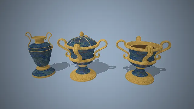 青金石纹鎏金酒具  宫廷宴会道具  鎏金雕花  奖杯式容器