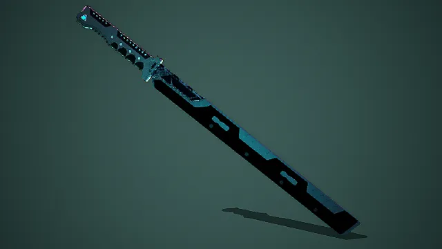 由日本忍者武士刀的，以科幻风格制作的赛博朋克之刃3D武器刀具模型