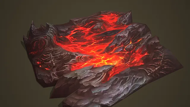低模熔岩骨纹岩石平台 3D 模型 游戏地狱场景地面素材
