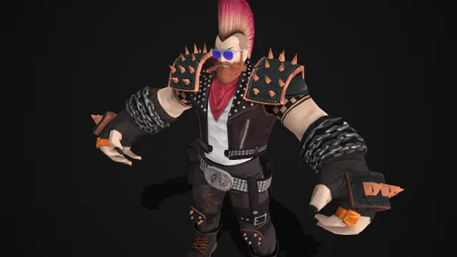 硬核朋克风格  壮汉  莫西干发型  黑棕铆钉皮甲  野性凶悍  工装裤  暴力美学  