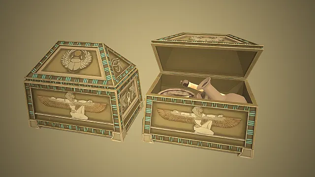 一组古埃及的祭祀收纳容器的3D模型  古埃及宝箱