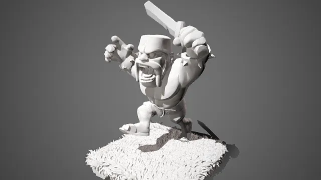 部落冲突  狂暴野蛮人   3D 模型  卡通化  壮汉  冲锋姿态  素色白模  