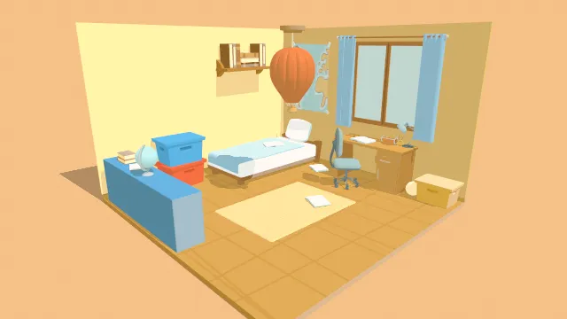 卡通房间低多边形模型内饰建筑家具