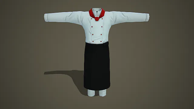 经典双排扣设计专业厨师服3D模型 