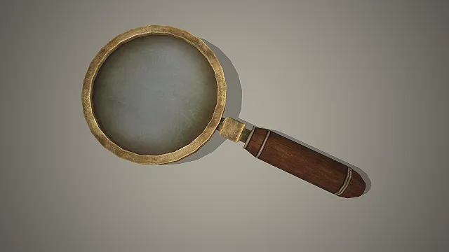 黄铜放大镜  侦探道具  木质手柄  场景互动物件