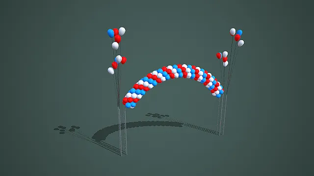 红白蓝三色气球拱门与桁架立柱装饰组合模型