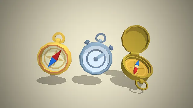 两款不同样式的低模风格的3D探险道具模型