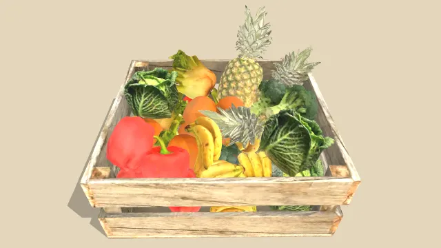 水果蔬菜放在木头框里食物