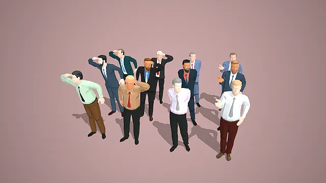 商务男性应激遮护姿态角色集群场景人物模型