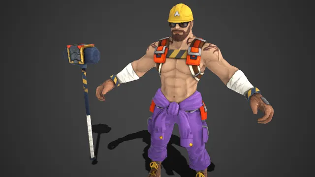 工装风  安全帽  纹身  壮硕身形  建筑工  铁锤  工人斗士  