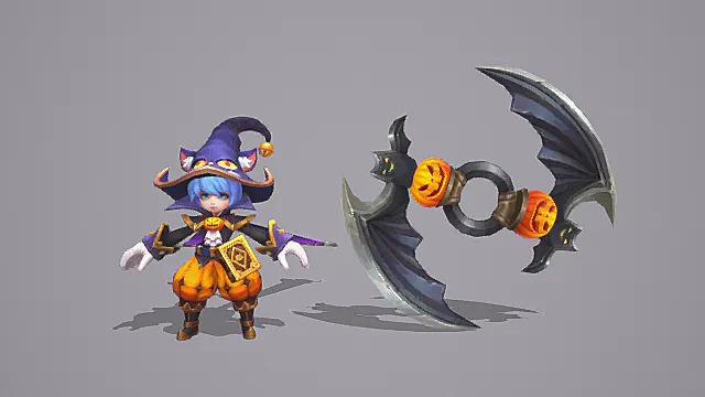 节日刺客英雄：紫橙巫装蝙蝠镰武器外观