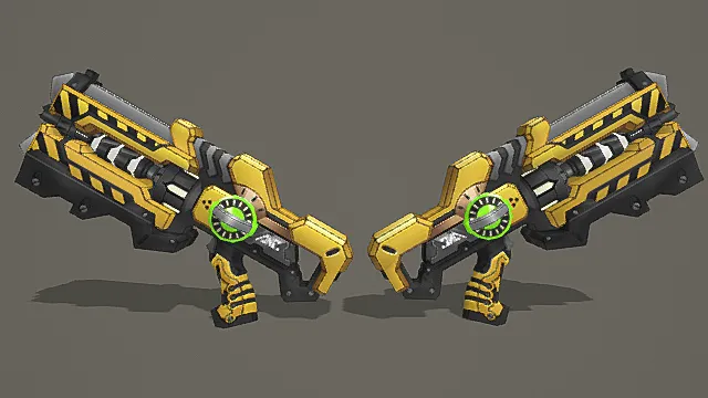 黄黑警示双持重炮游戏武器3D模型