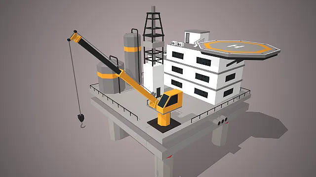 一个低模卡通风格的海上钻井平台3D模型