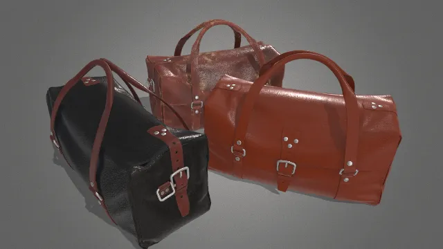 三个精心设计的3D渲染皮革包模型