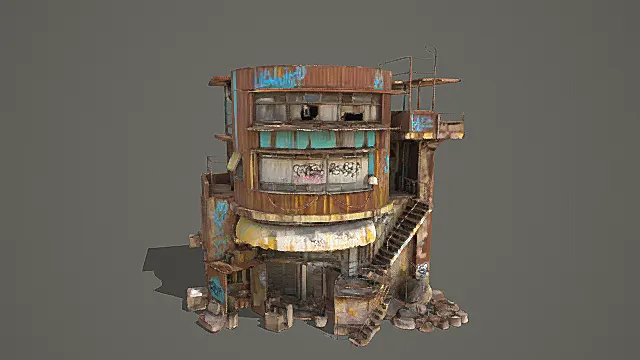 废土风格锈蚀废弃建筑3D模型