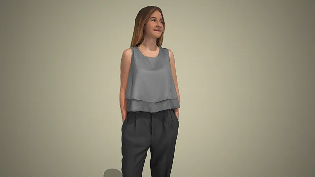 灰调无袖装女性插兜站姿休闲商务人物 3D 模型