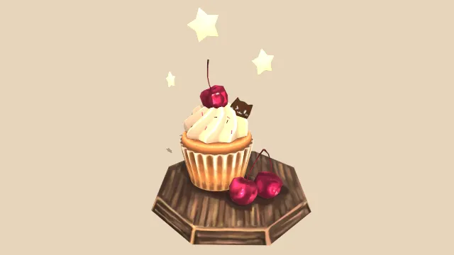 卡通可爱风格的纸杯蛋糕有樱桃水果甜点食物