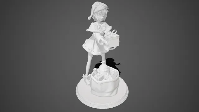 圣诞主题  素模  圣诞帽  服饰毛绒质感  手办原型作品  少女形象  圣诞裙  礼盒