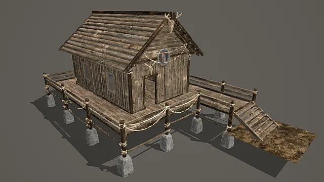 国风渔村风格临水民俗标识木屋模型