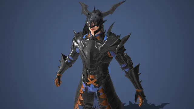 暗铠战士  暗蓝镶边魔甲  魔纹黑翼  暗黑风格  尖锐棘刺  感  武士凌厉感  魔性