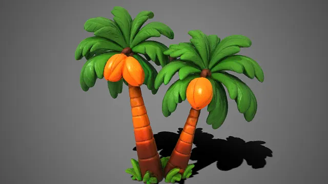 卡通椰树  橙果装饰  Q 版植物  景观摆件  萌趣可爱  小丛绿芽