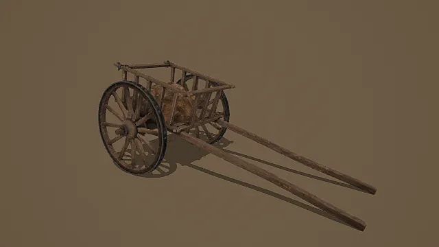 卡通风格复古木质独轮车3D模型