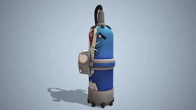 画有蓝色鲨鱼，立起来的罐子