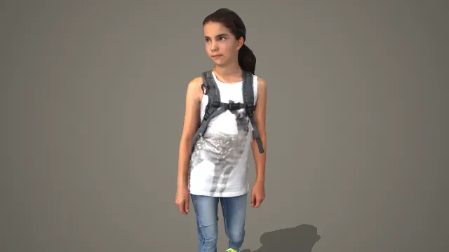 动物印花无袖衫女孩背背包行走 3D 模型