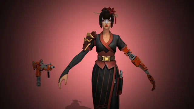 和风女刺客  机械义肢  3D女性角色  日式发饰  手枪