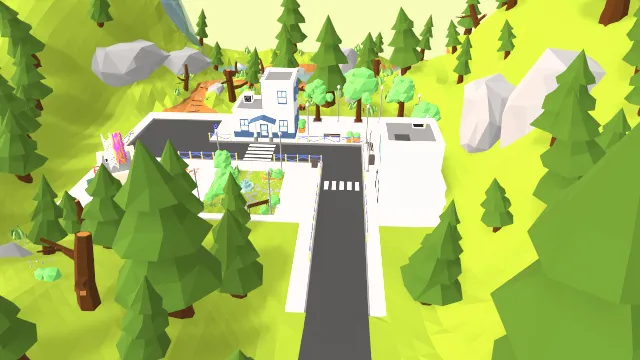 低多边形场景森林瀑布房屋建筑道路