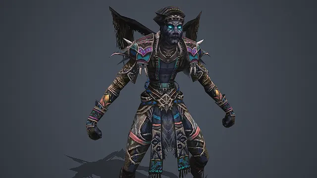 带黑翼的蓝焰眼不死部落武士游戏 3D 模型