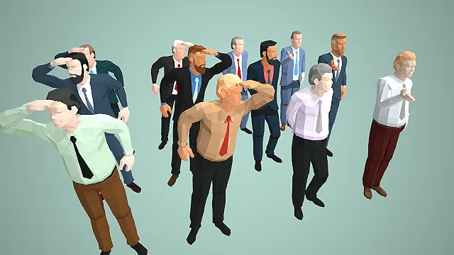 商务男性警戒遮护姿态角色集群场景人物模型