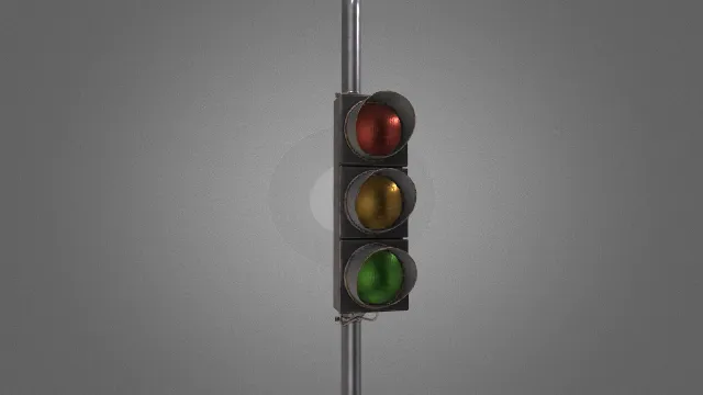 交通信号灯的3D模型，通常用于道路交叉口以控制车辆和行人的通行