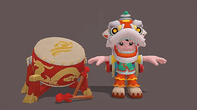 醒狮鼓手：民俗萌娃红金狮鼓套装