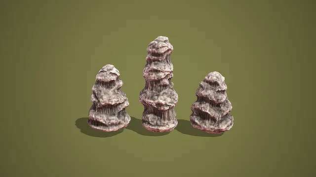 三组高低对称溶洞石笋组合洞窟场景装饰模型