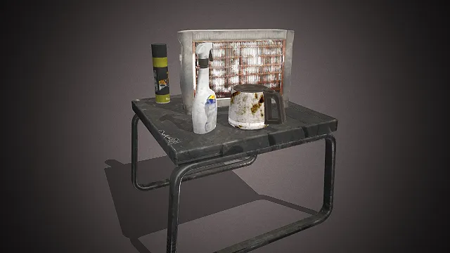 一张带有做旧痕迹的工业风金属桌3D模型