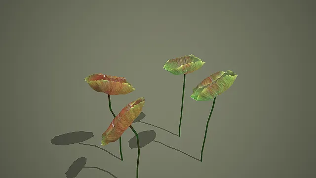 写实风格卷边枯荷叶组合 3D 中式水景装饰道具模型