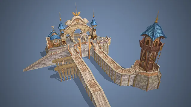 港口大门  石砌木质  拱桥连接设计  贵族城镇
