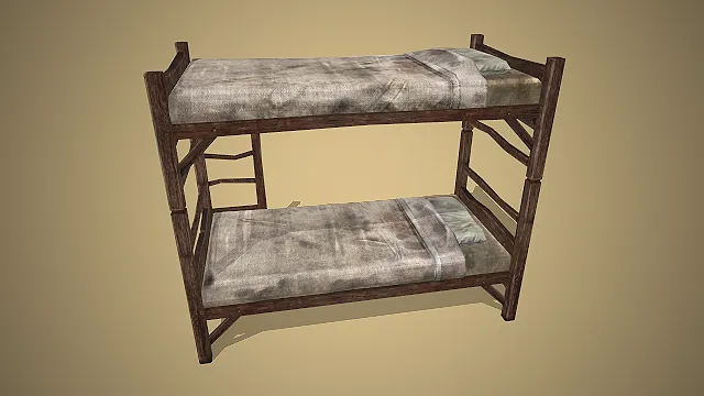 复古木制上下床  军营宿舍  中世纪简约家具  集体居所