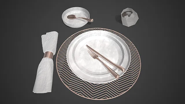 餐具套装模型  现代轻奢风  几何餐垫  大理石纹理