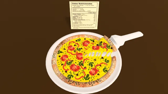 桌子上的盘子装有披萨和刀食物