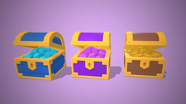 一套低模的适用于奖励系统的游戏宝箱3D模型