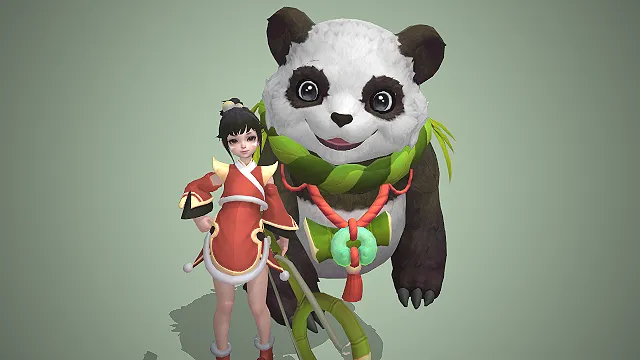 王者荣耀阿古朵  熊猫伙伴  红金古风裙  可爱兽宠