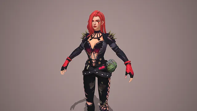 卡通风格红发荆棘女刺客角色 3D 模型 暗黑朋克风