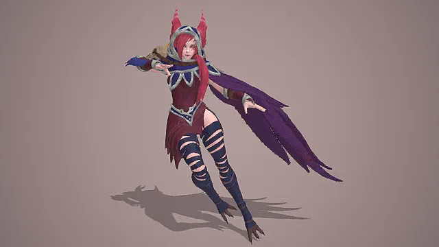 奇幻废土风格羽翅魔裔法师角色3D模型