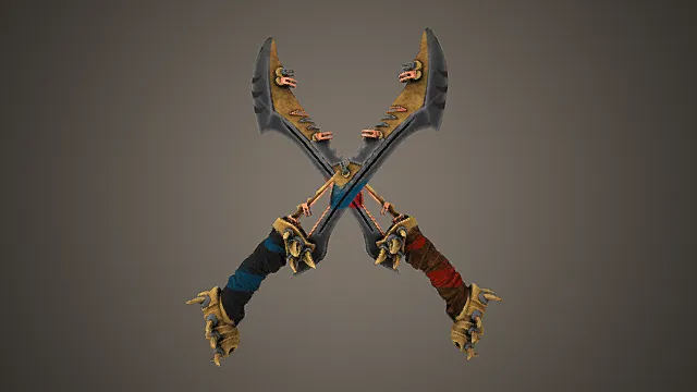 暗黑魔幻类游戏双持奇幻战斧武器模型